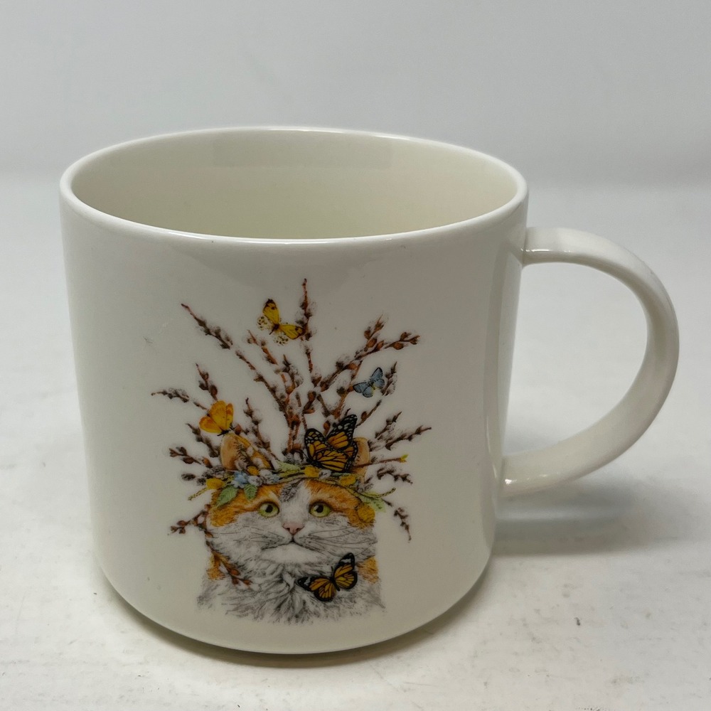 Mary Lake-Thompson Cat Butterfly Willow Ceramic Coffee Tea Mug White